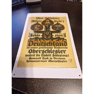 Oberschlesier Metal Tin Sign 8" x 12" Vintage German Silesia Wall Decor